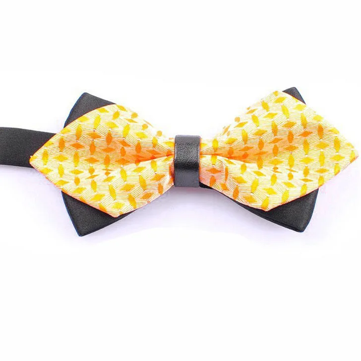 Wholesale Popular Fashion Solid Style Diamond Polyester Bow Tie with Leather Patch in the Middle