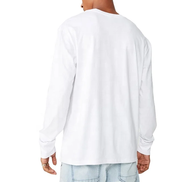 Wholesale high quality cotton spandex fabric white oversize long sleeve men t shirt custom print logo
