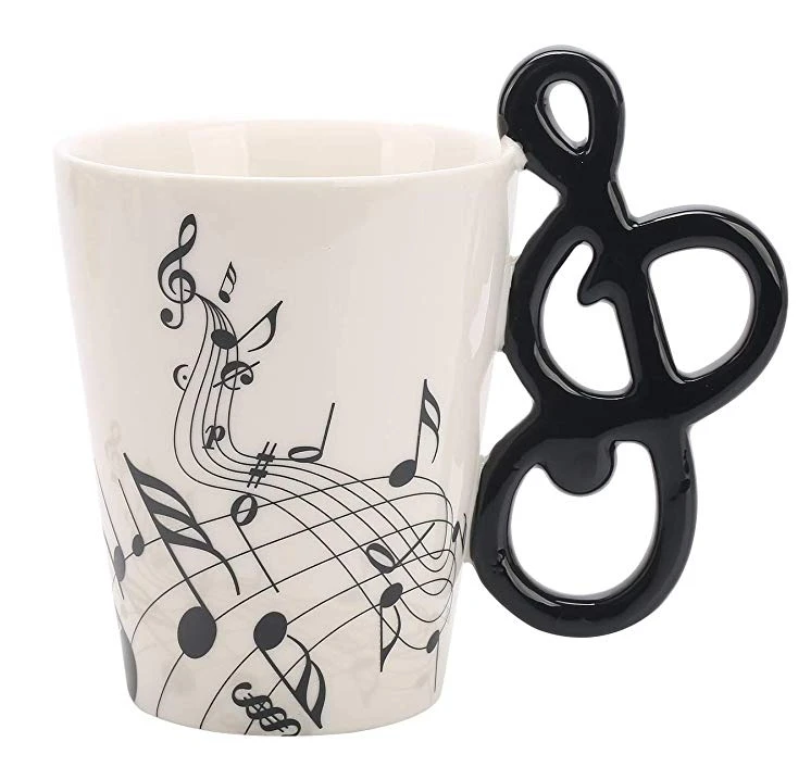 
3D Handle Music Mug Unique Art Musical Notes Holds Tea Coffee Milk Ceramic Mug Cup 12.9 oz Best Gift,Black 