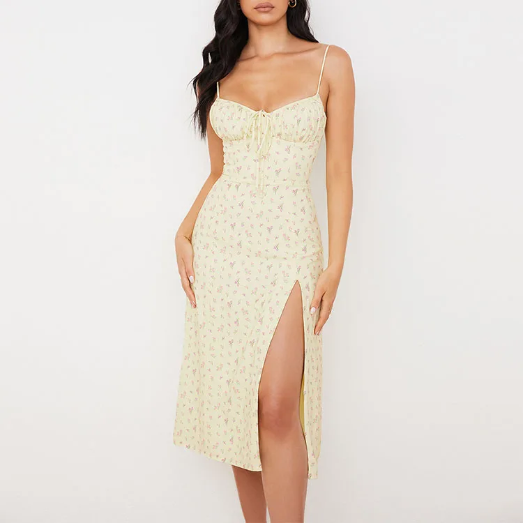 Custom Print Midi Dress Square Neck Slip Floral Ladies Dress Women Summer Dress 2021