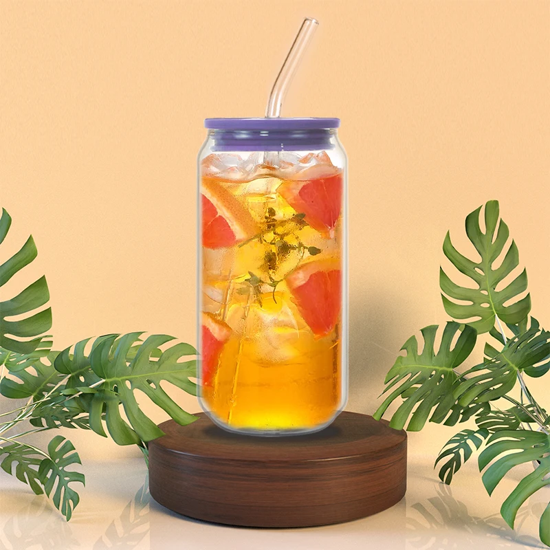 Custom Borosilicate Glassware Tumbler 12/16/25oz Cups Mugs Dinking Glasses Can Shaped Beer Glass boba cups and lids and straw