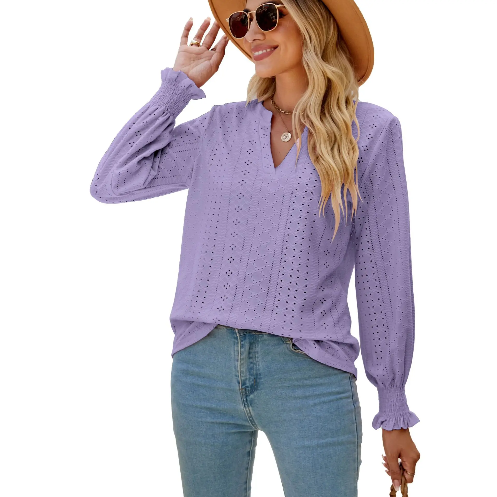2024SS OEM ODM New Style V-Neck  Plus Size Shirts For Woman Customize For Girl simple Blouse
