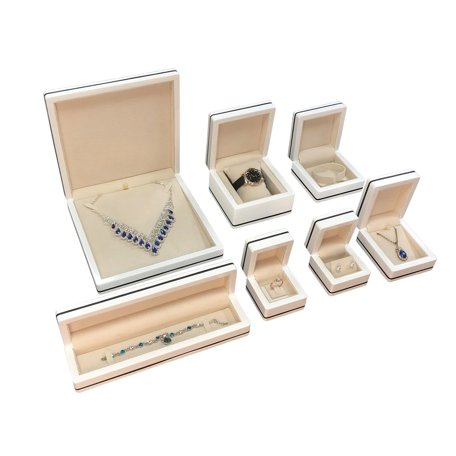 Sundo глянцевая печать логотипа ювелирных изделий упаковка Роскошный белый costom деревянная коробка ювелирных изделий