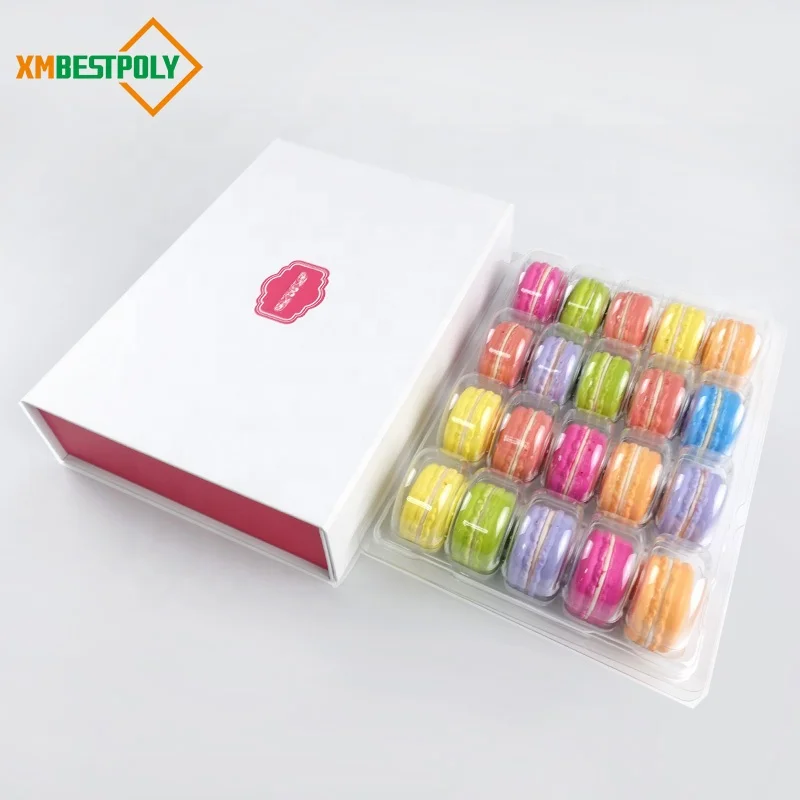 20 Macaron Cookie Chocolate custom printed cardboard packaging box with plastic insert tray