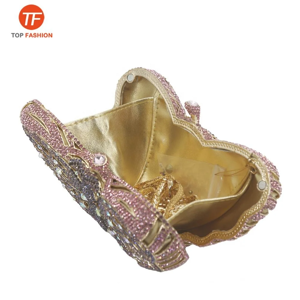 
Factory Wholesales Luxury Crystal Rhinestone Party Rigid Clutch Evening Bag Butterfly Diamante Clutch Purse 