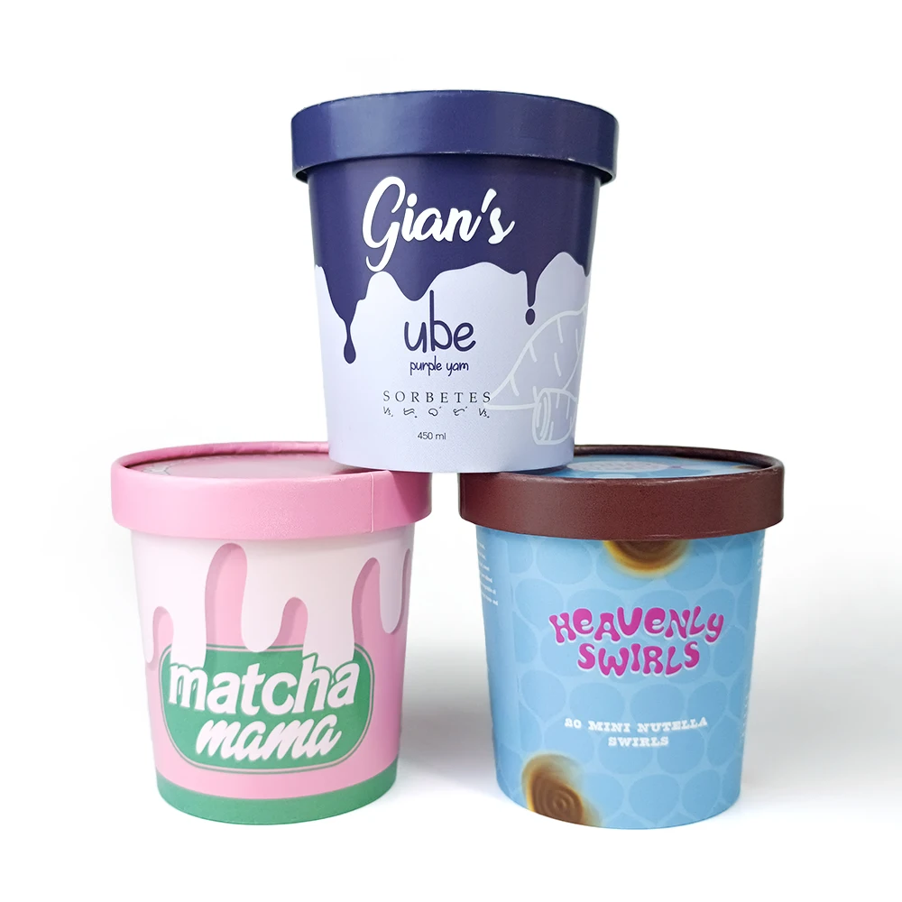 ZJPACK custom printed logo 3.5oz 4oz 5oz 6oz 8oz small biodegradable disposable square branded cups for ice cream and yoghurt