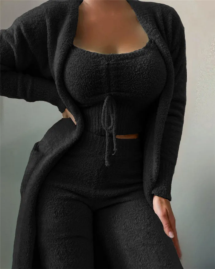 O0216-winter warm fuzzy loungewear sets for women tight sexy 3 piece suit designs