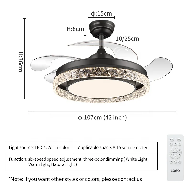 Y006B Modern remote control 42 inch bladeless 220v  ceiling fans with lights lamp led designer luz con ventilador oculto techo