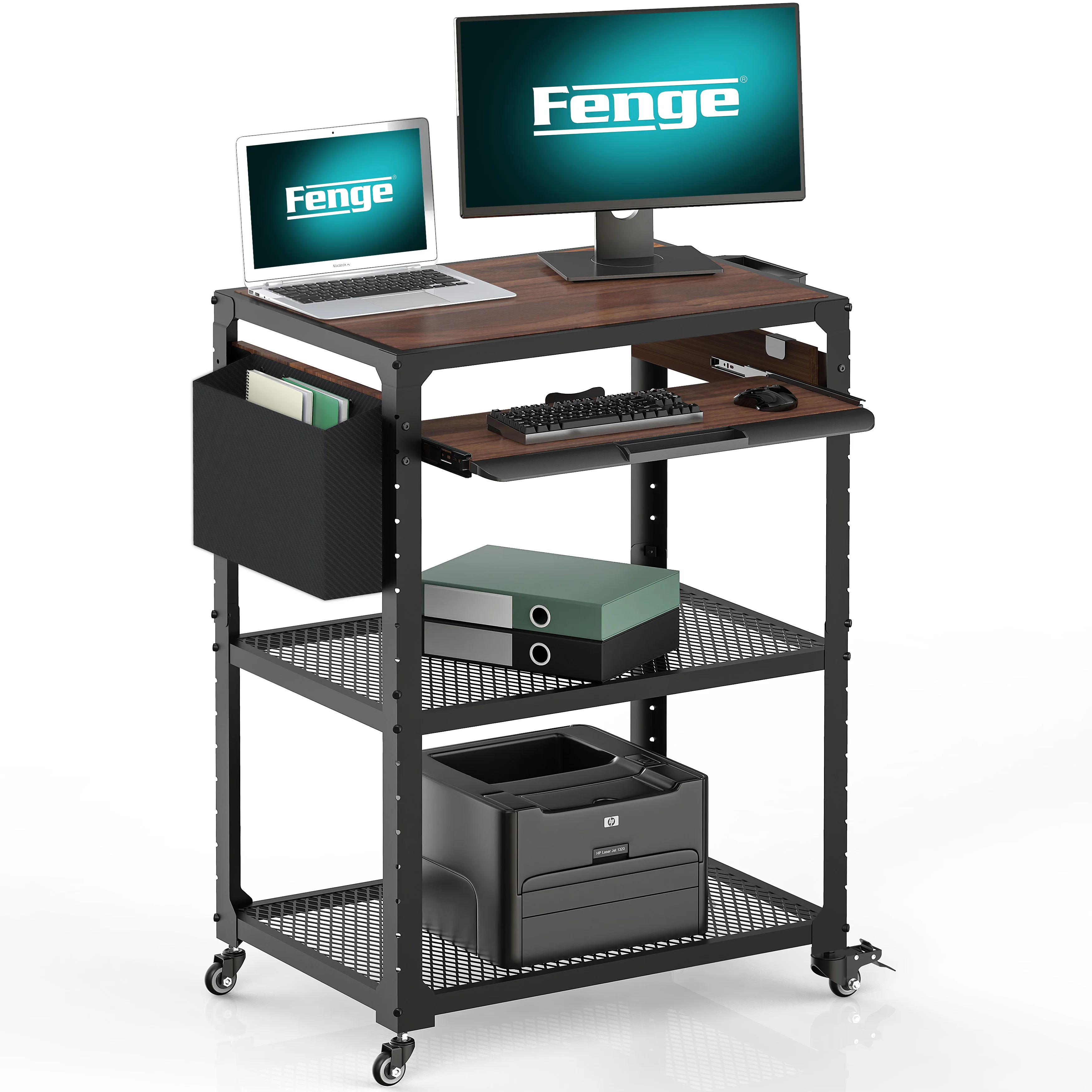 Office Computer Printer Stand Trolley Lecture AV Cart with Rolling Caster and Shelf