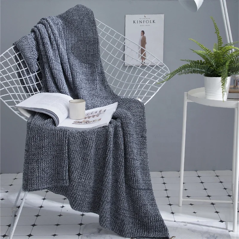 Soft and Comfortable Cotton Gray Knitted Throw Blanket for Sofa and Home decoration Chunky Fluffy Warm JB