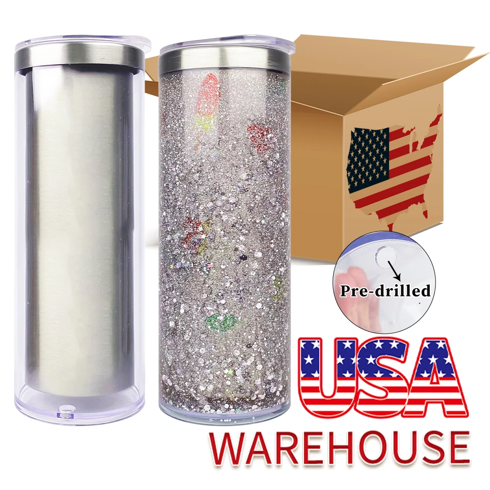 new style USA 20oz sublimation storyboard stainless steel snow globe tumbler with sliding lid and straw for DIY glitter craft