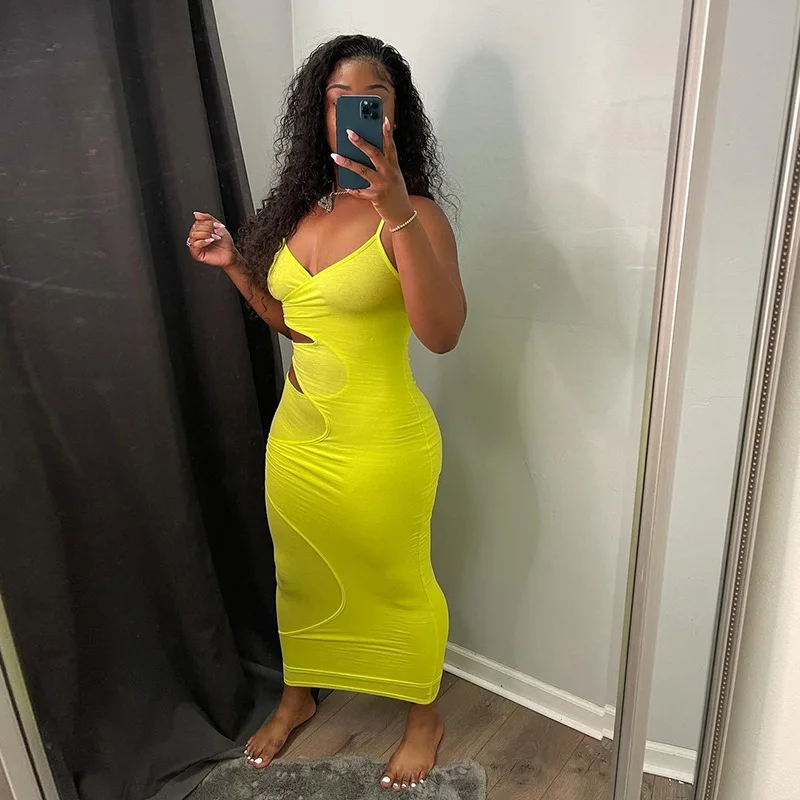 
Spaghetti Strap Vestido de dama Two Double Special Design New Arrival 2021 Sexy Bodycon Women Dress Casual Dress 