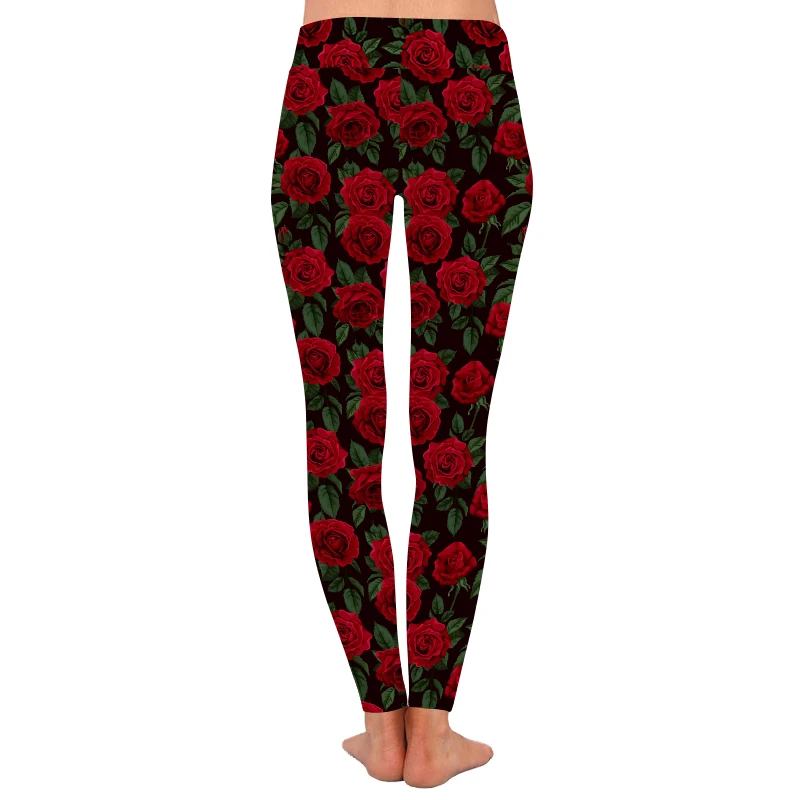 Factory wholesale red rose leggings buttery soft Women casual wear Sport wear leggings for women