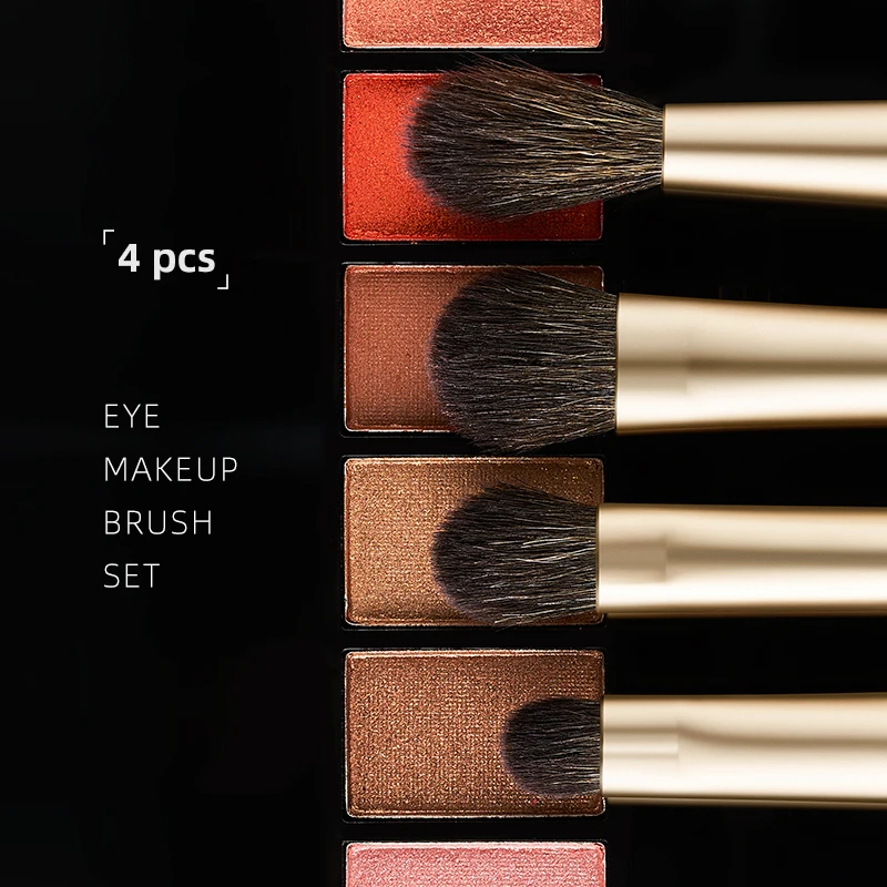 Haixin factory private label logo customized black eye makeup custom brushes, detailed shader 4 pcs eye makeup brushes set