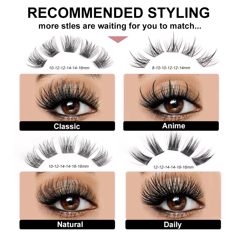 New unique design private label segmented cluster eyelashes Customize your logo 80D 30D 40D DIY clusters lashes magnet box kit