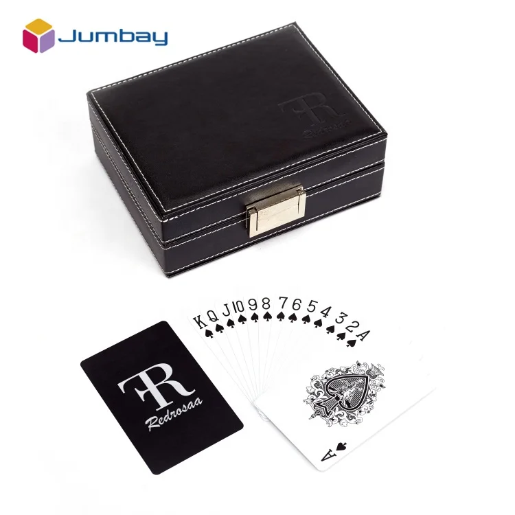 Promotional Double Deck Play Games Cards Print With Black Exquisite Packaging Of Leather Bag With Cassette Lock