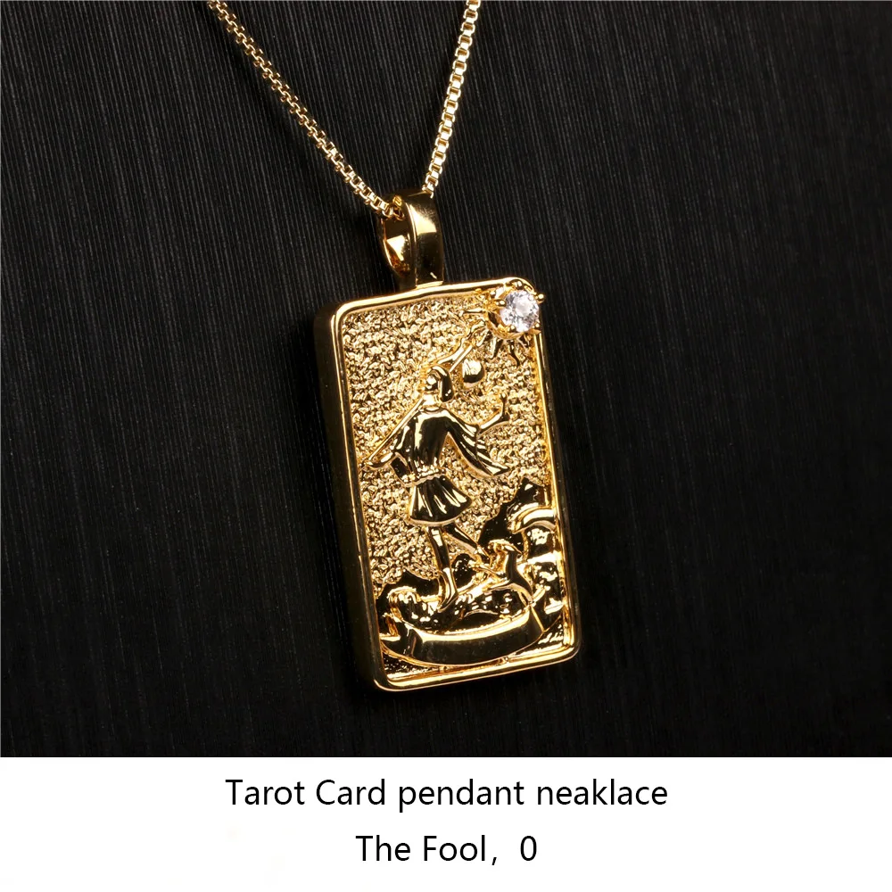 Hot Sale Punk Hip Hop Rock Gold Plated Chain Necklaces Mystic Tarot Card Pendant Necklace For Men And Women