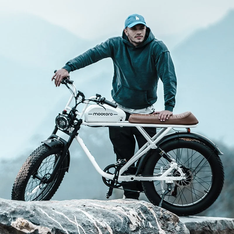 Mootoro 1000W 52V Electric Cafe Racer Mountain Bike Full Dual Suspension Bicicleta Electrica Hydraulic Sensor Chopper Bicycle