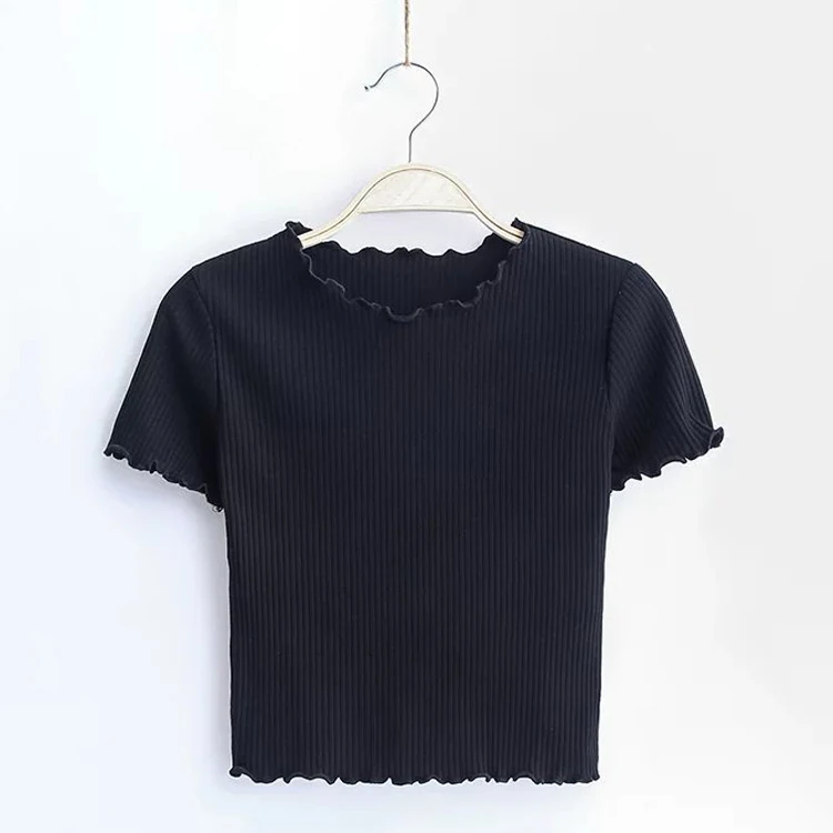 Оптовая продажа, дешевая женская одежда без рисунка, хлопковые короткие топы для подростков