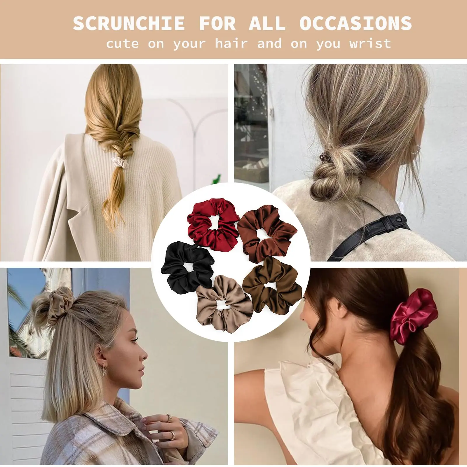 Hot Sale Satin Ponytail Scrunchies Hair Ties Accessories Elastic Band Solid Color Crystal Satin Scrunchies