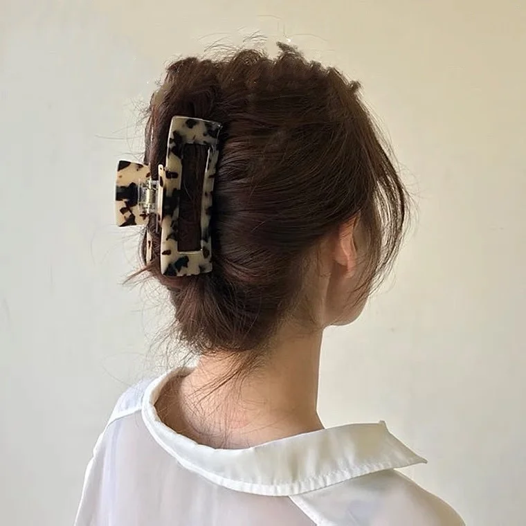 New arrival 4.1Inch promotional large custom hair claw clip 10.5 tortoise acetic acid acetate korean fashion checkered hair clip