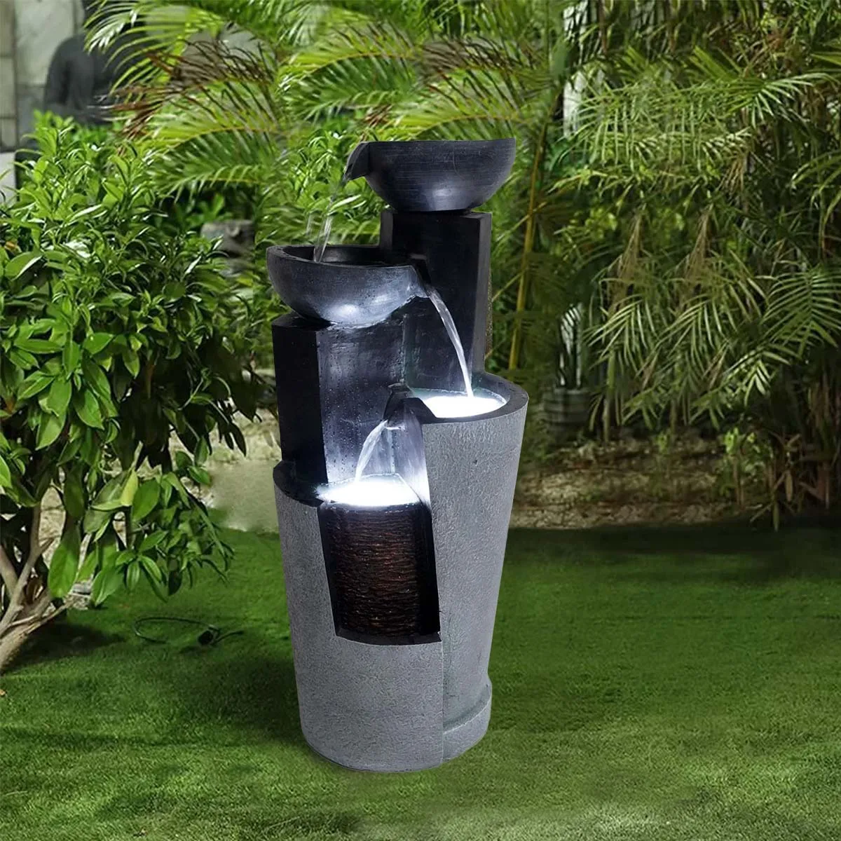 4 layer bowl water fountain feature cascading waterfall solar garden fountain decor
