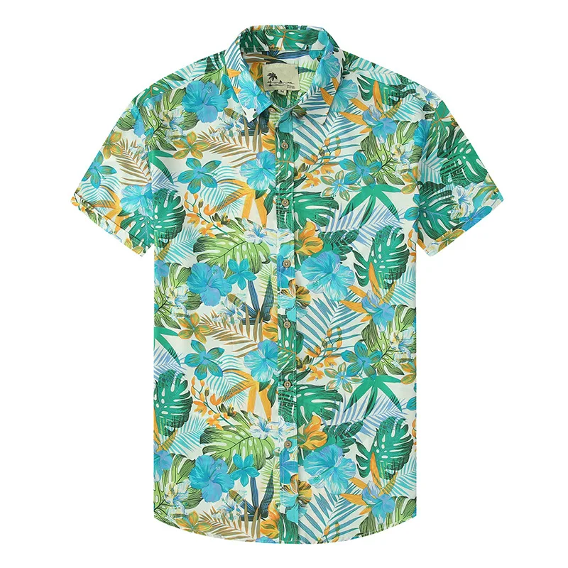 Mens No Pocket Hawaiian Shirts Casual Short Sleeve Button Down Beach Shirts