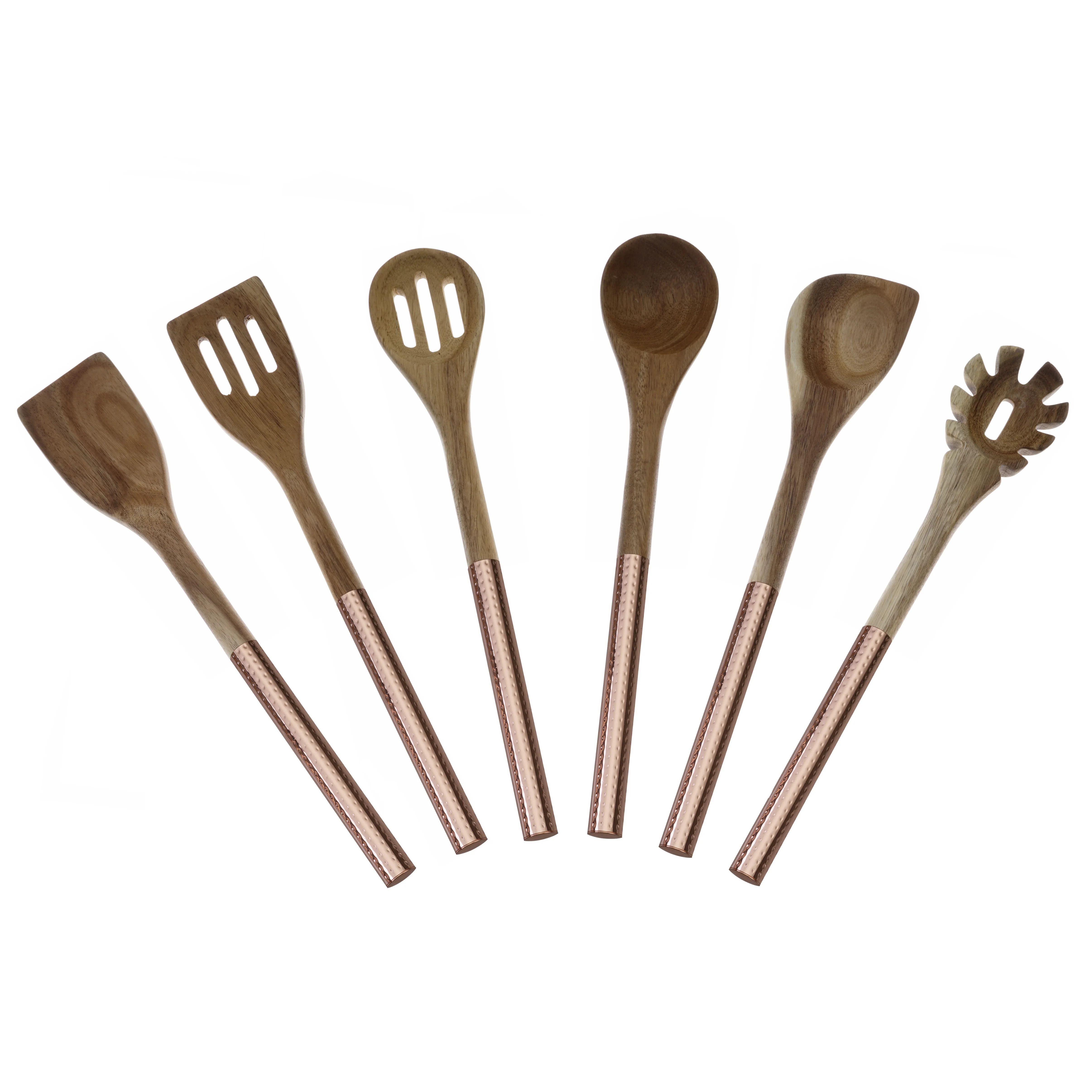 13-inch Wooden Utensils for Serving Salad Set Wooden Spoon Fork Turner Salad Servers With Golden Handle