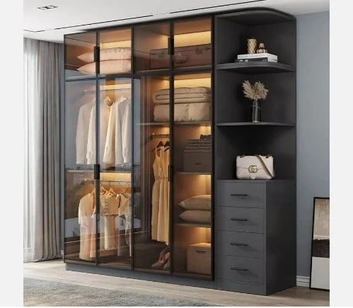 wholesale modern design luxury villa wardrobe storage customized wardrobe bedroom furniture Home walk-in closet glass wardrobe