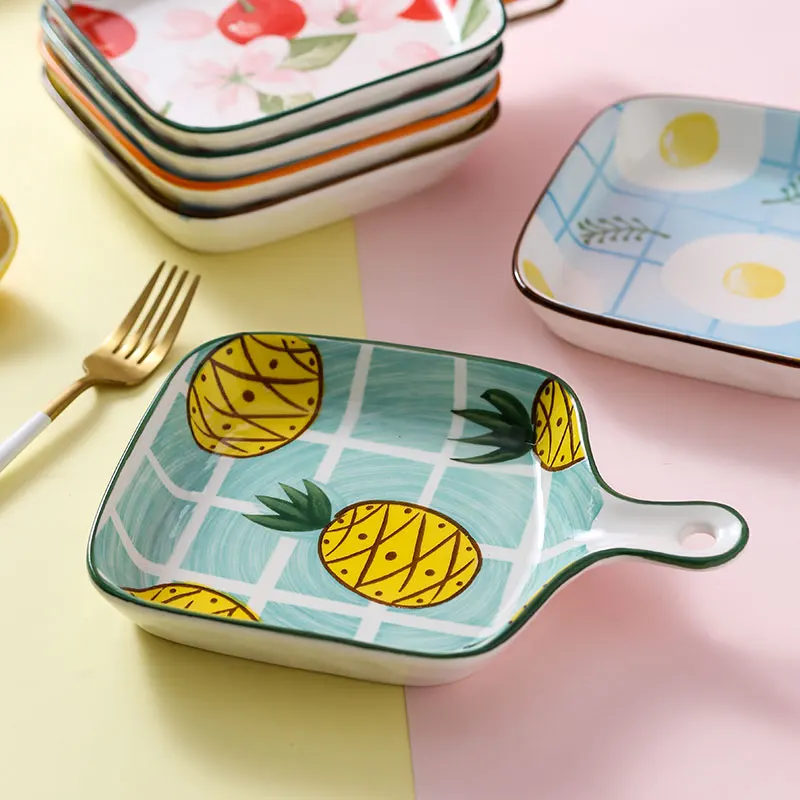 Wholesale Fruit Plate For Home Use Baking Pan With Handle Ceramic Baking Tray For Restaurants Dinnerware Set