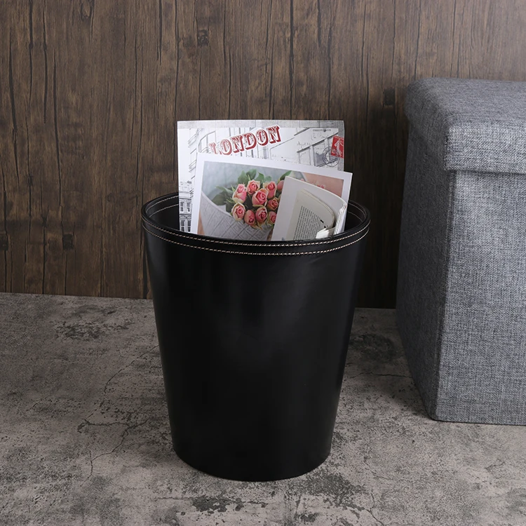 Dustbins Creative Leather Trash Can Home Living Room Bedroom Bathroom Kitchen Office Wastebasket Trash Can Waste Basket