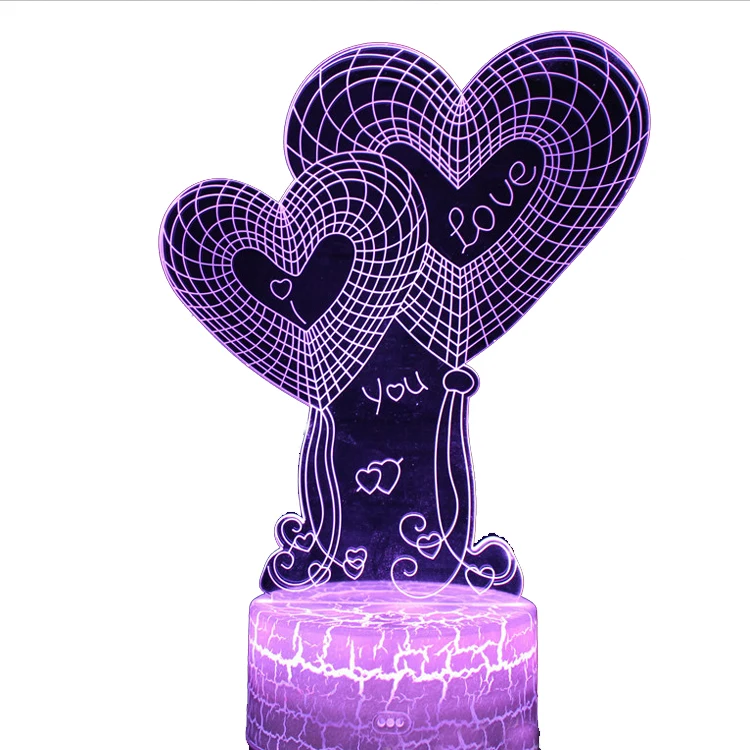 Popular heart-shaped rose LED night lamp 3D table lamp