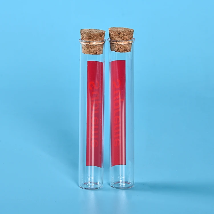 Custom mini clear glass tube child resistant bottle with cork lab used glass vial
