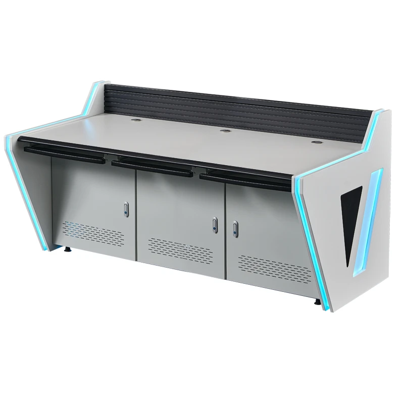 hot sale Monitoring Console Desk with Acrylic light strip for monitoring room  three person seat shining and elegant