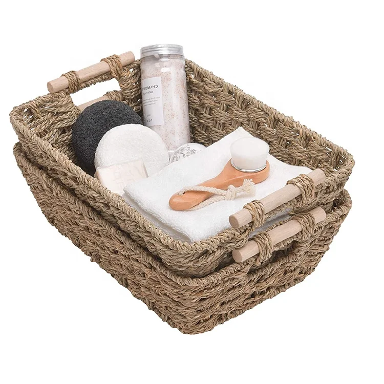 EISHO Handmade Natural Material Woven-Seagrass Fruit Storage Basket Kitchen Wicker Basket Storage
