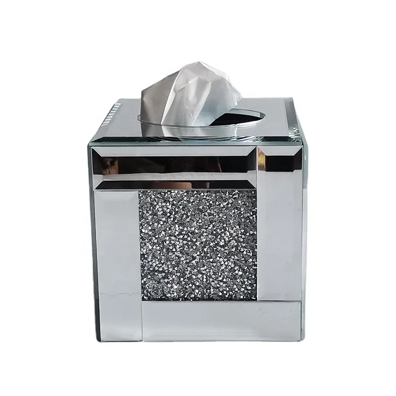 2020 New Design Decorative Square Crystal Tissue Paper Box Mirror Glass Table Tissue Holder For Home Kitchen Use