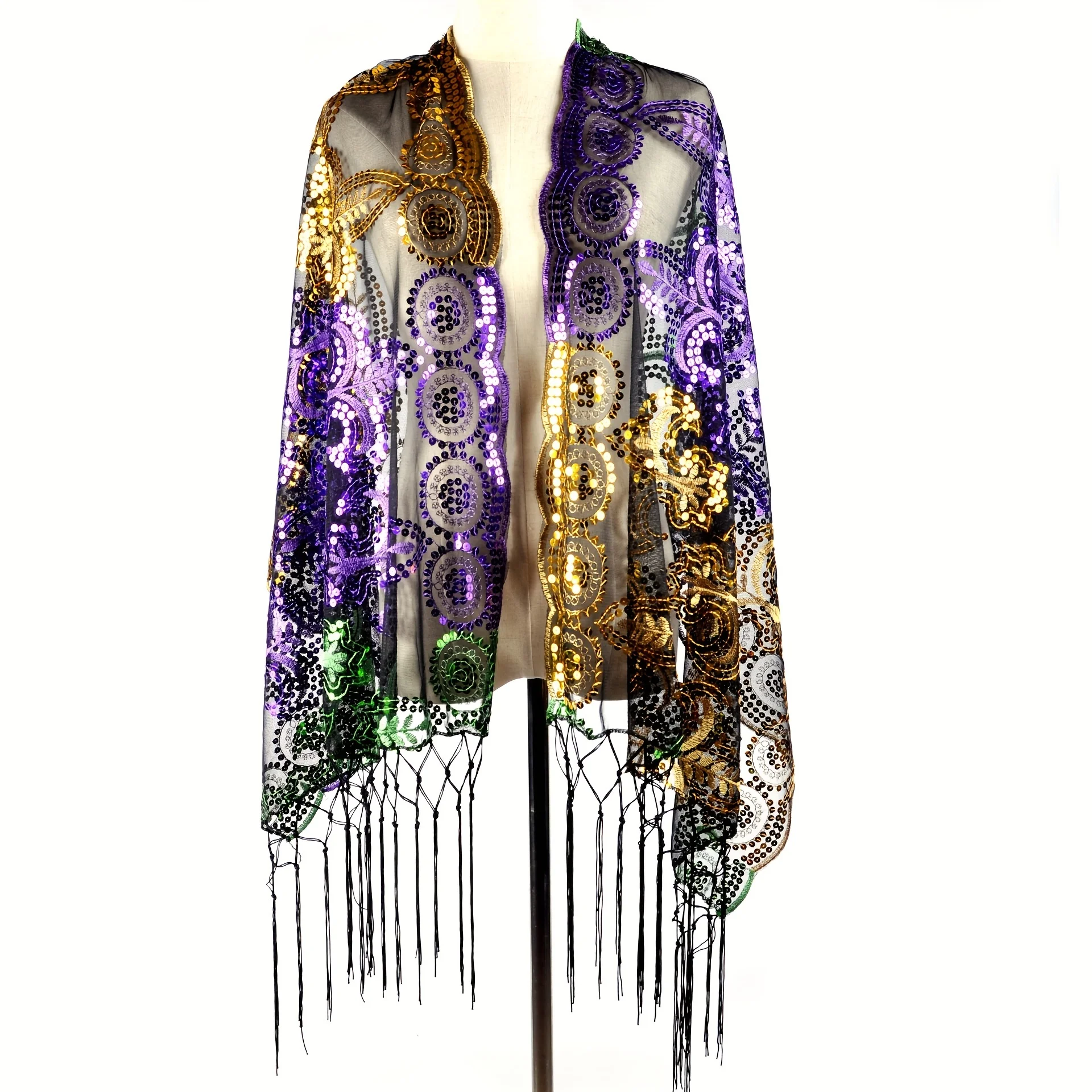 Mardi Gras Poncho Costume Sequin Scarf Shawl Masquerade Party Favor Accessories