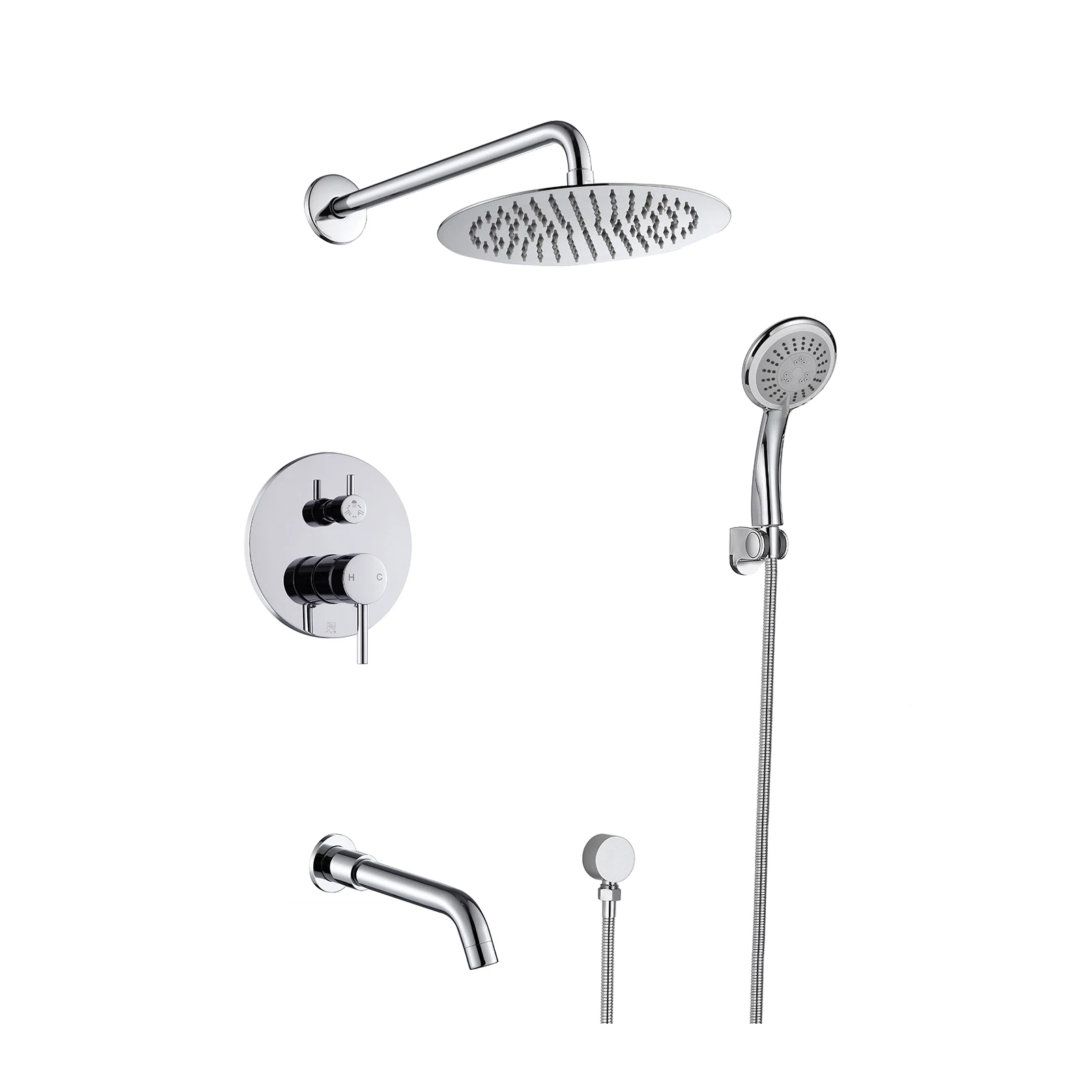 Shower Faucet Sets Contain Rain Shower Head and Handheld Shower Spray System with Tub Spout and Valve