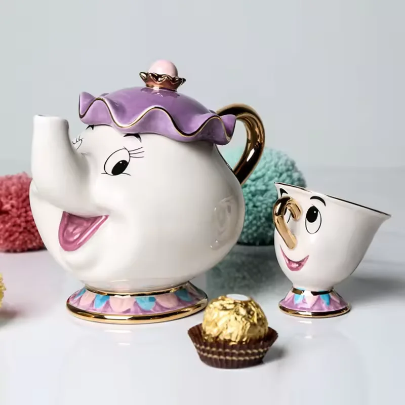 Wholesale Custom Print Painted Beauty and The Beast Porcelain Set Cartoon elephant 3D Tea Cup Teapot Ceramic Coffee Mug