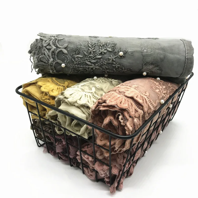 Fashion Luxury Lace Scarf Muslim Hijab Women Shawl Embroider Flower Foulard Pretty Hijabs Scarfs 180*80CM