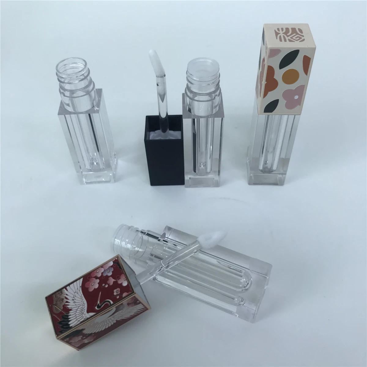 eco friendly square lip tint bottle personalized custom tube packaging clear empty big brush applicator lip gloss tubes 5 ml