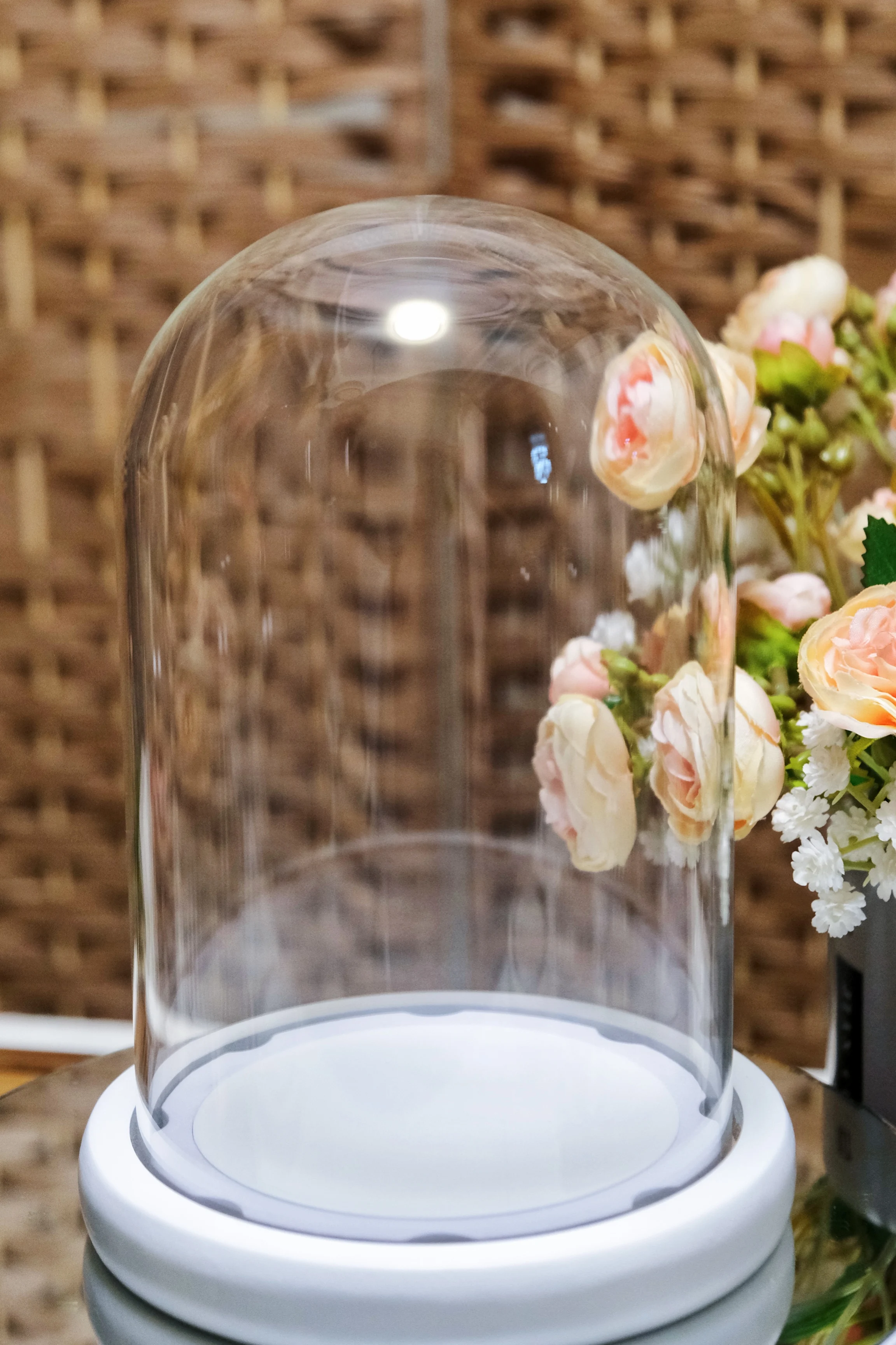 Dustproof Glass Bell Dome with Wooden Base Indoor Outdoor Decorative Craft Product