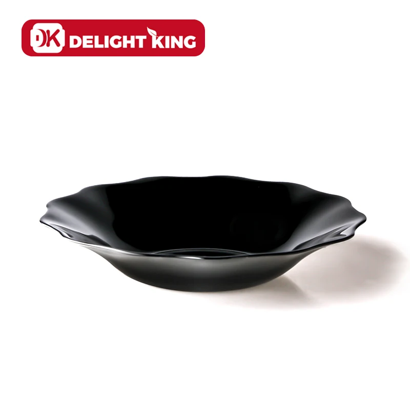 Home use Printed Flower Decoration Stock opal glass dinner Set dish plate bowl black opal glassware dinnerware