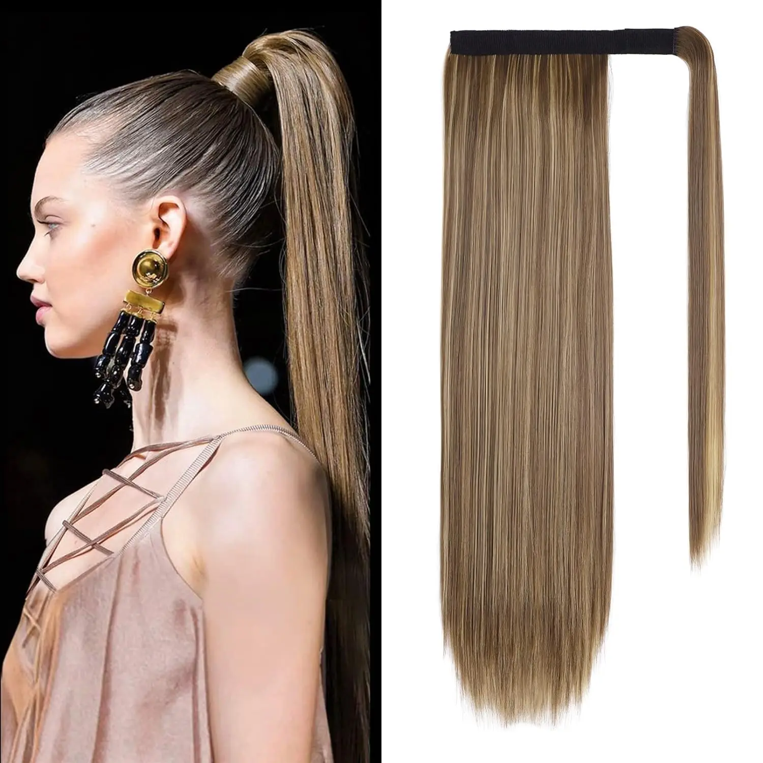 Real Human Hair Ponytail Black Peruvian Human Hair Ponytail Hair Extensions Straight Body Water Deep Wave 10~24 Inch In Stock