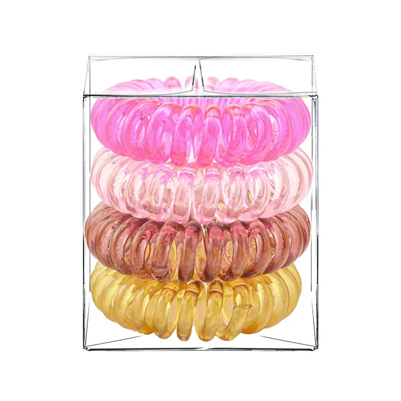 Hot Selling PVC Box Telephone Wire Hair Elastic Bands Women Hair Accessories Ladies Tie
