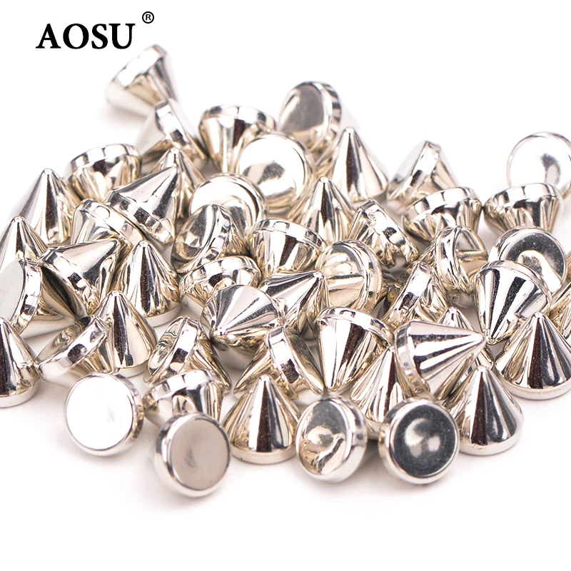 AOSU High Quality 8mm Sil ver Gold Color Studs Spikes Plastic Punk Rivets For Leather DIY Crafts
