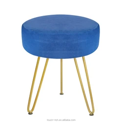 Круглый Бархатный оттоманка для ног, бархатный туалетный стул с золотыми металлическими ножками, мягкая подставка для ног, стул для макияжа, оттоманка