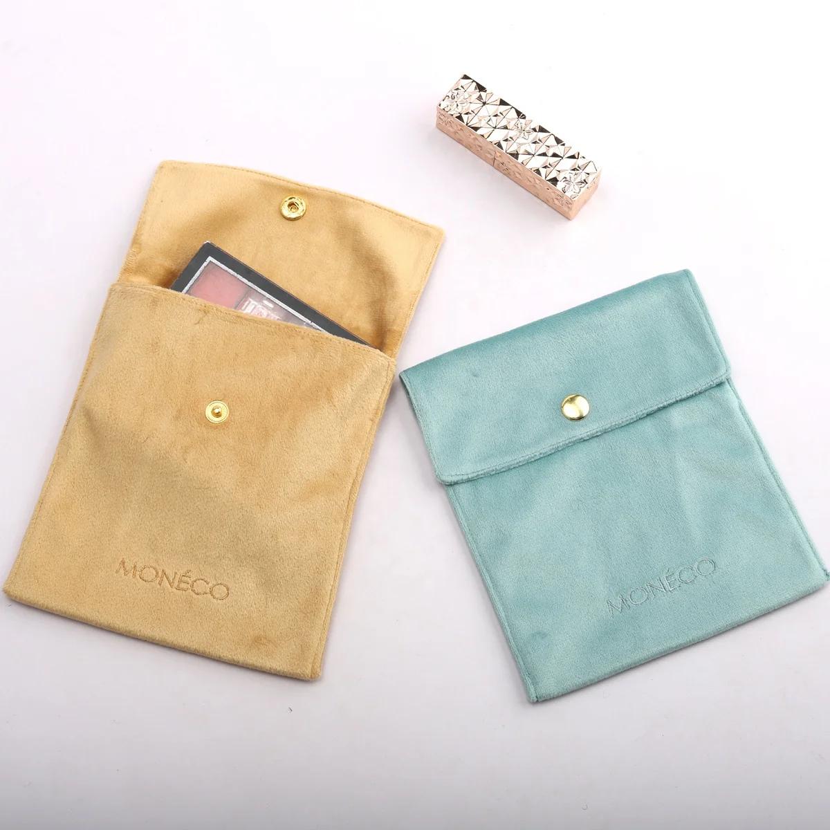 Custom Emboss Printed Colorful Velvet Envelope Necklace Bracelet Jewelry Pouch With Button Luxury Mirror Comb Jewelry Pouch