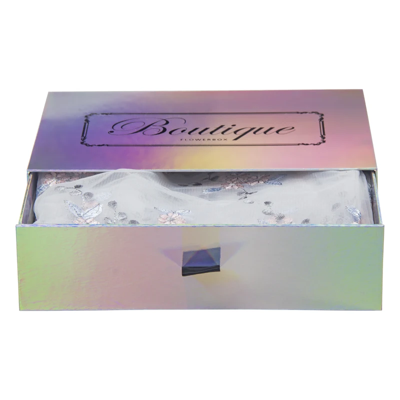 
Luxury Custom Rigid Cardboard Paper Packaging Sliding Boxes with Ribbon Perspex Kids Present Gift Drawer Box 