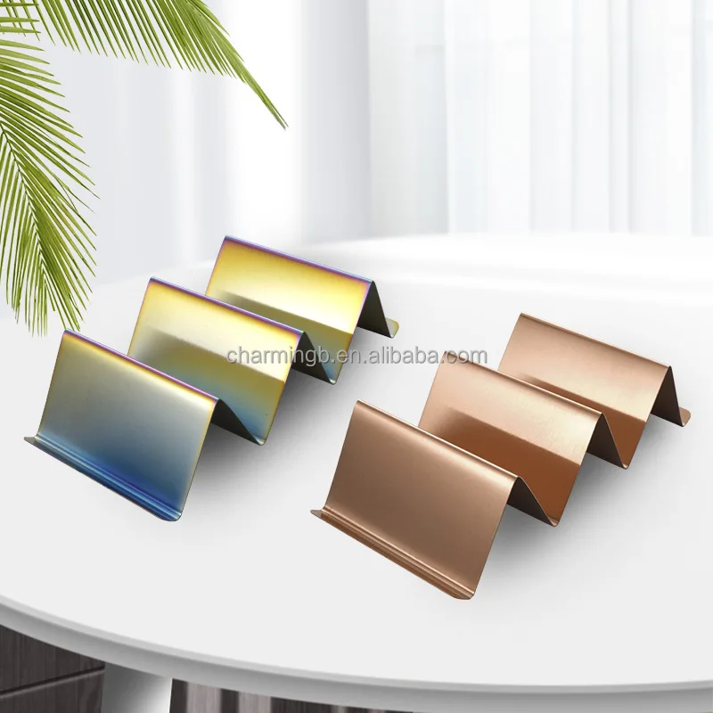 Wholesale stylish metal truck food rack plate tray shell set stainless steel stand taco holder